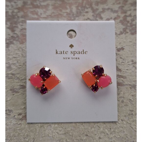 NEW Kate Spade New York Pink & Purple Gemstone Cluster Stud Earrings - Picture 1 of 2